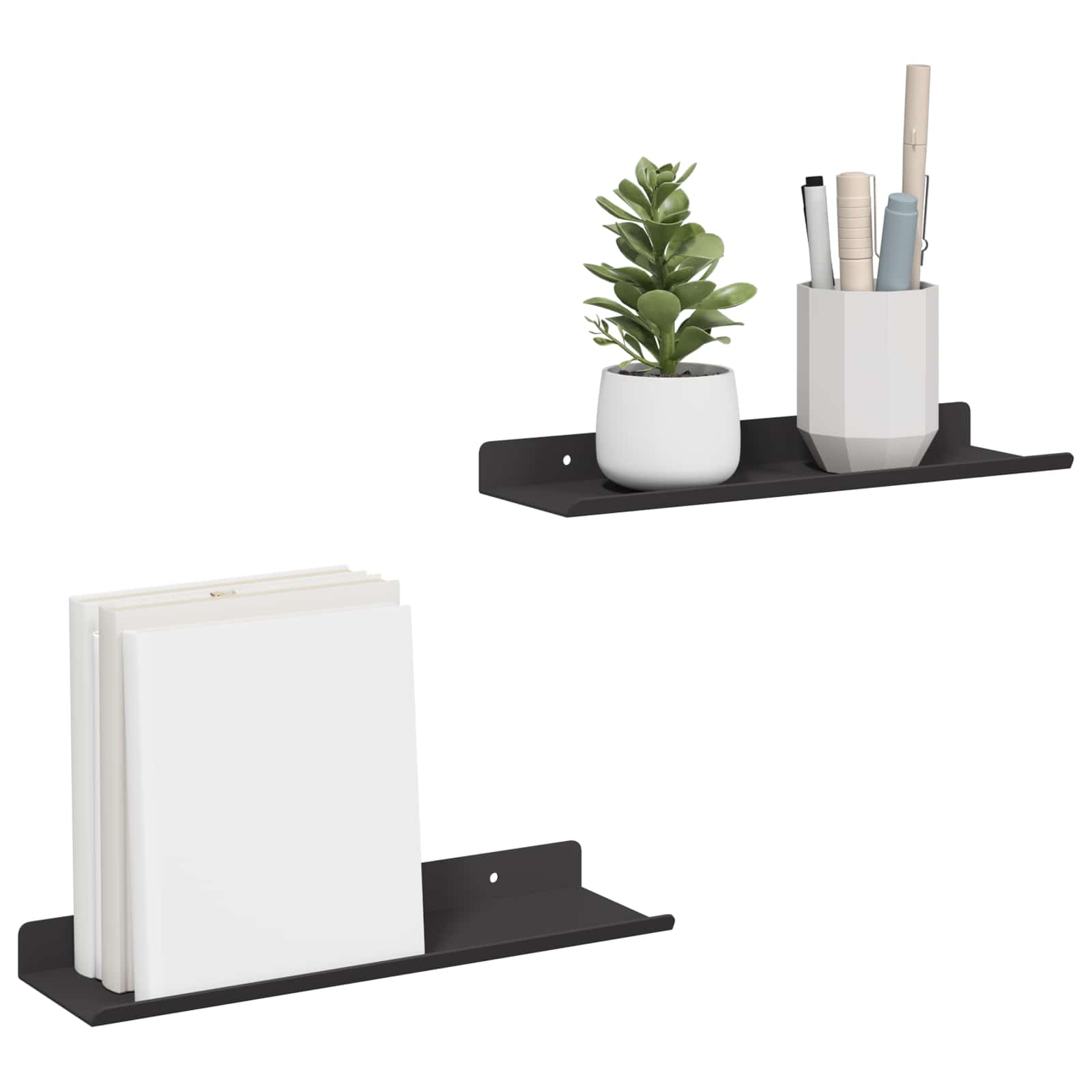 Wandplank met plank Wandgemonteerd 2 pcs Zwart 80 x 9 x 2.5 cm