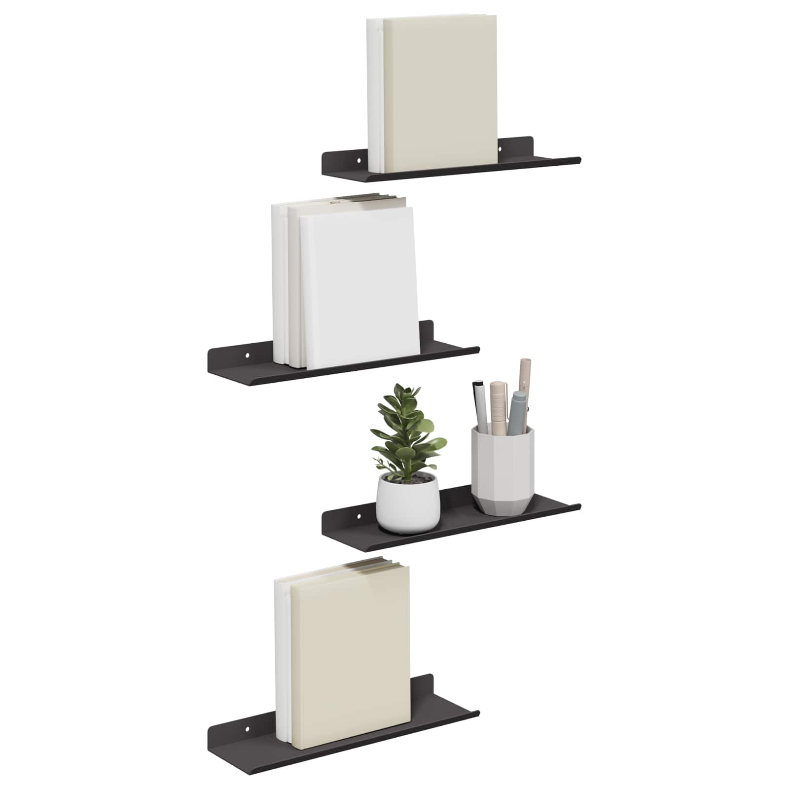 Wandplank met plank Wandgemonteerd 4 pcs Zwart 30 x 9 x 2,5 cm