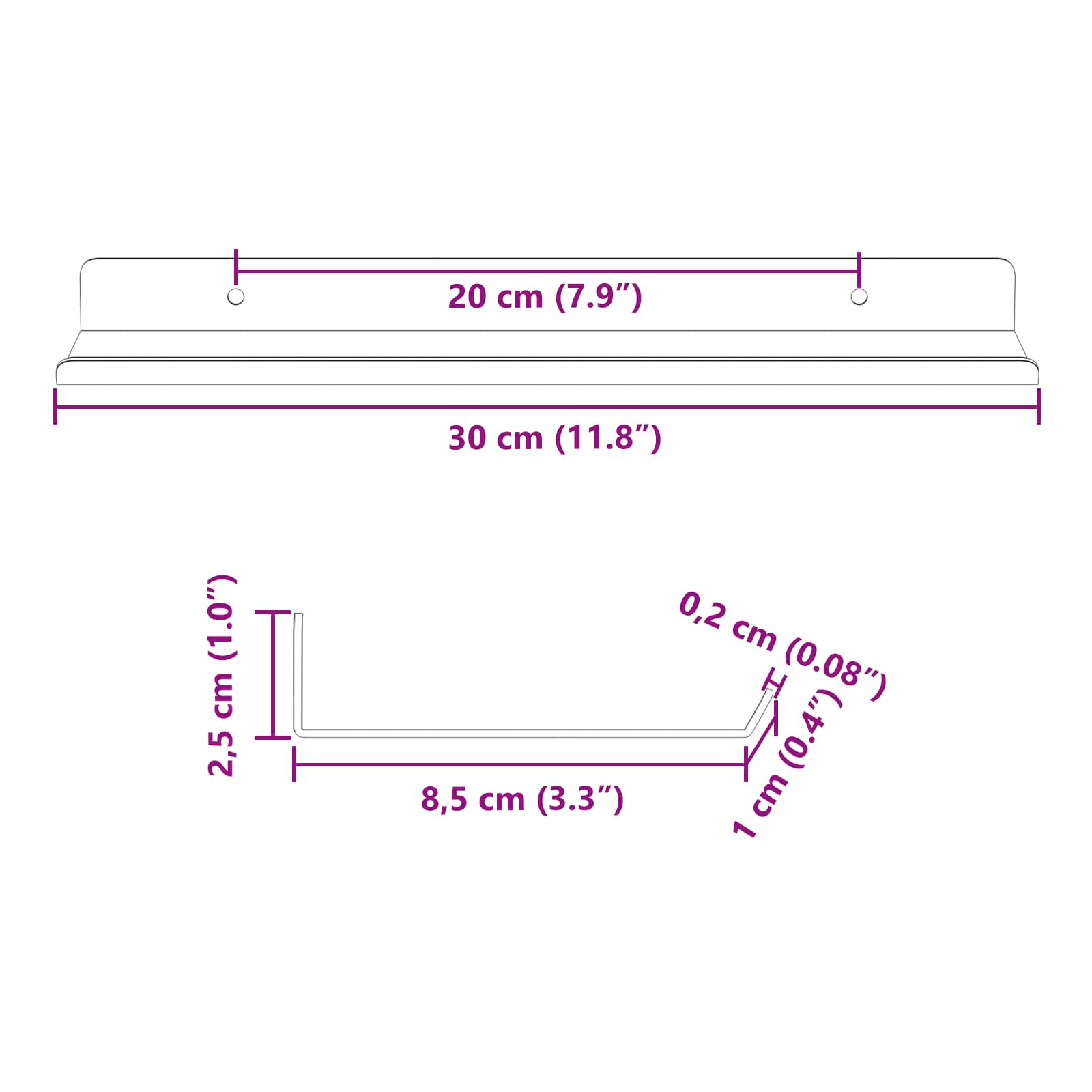 Wandplank met plank Wandgemonteerd 4 pcs Zwart 30 x 9 x 2,5 cm