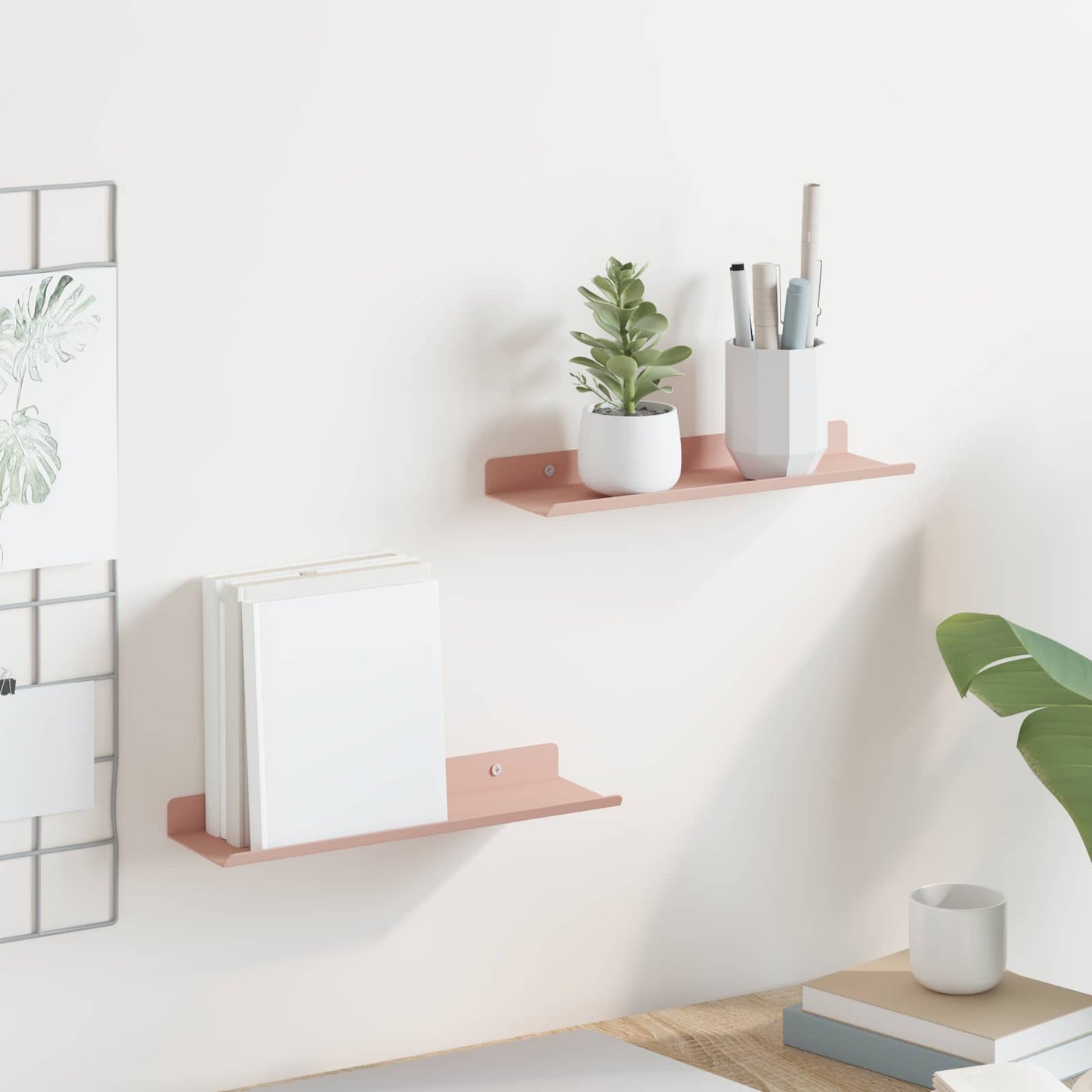 Wandplank met plank Wandgemonteerd 2 pcs Roze 30 x 9 x 2,5 cm