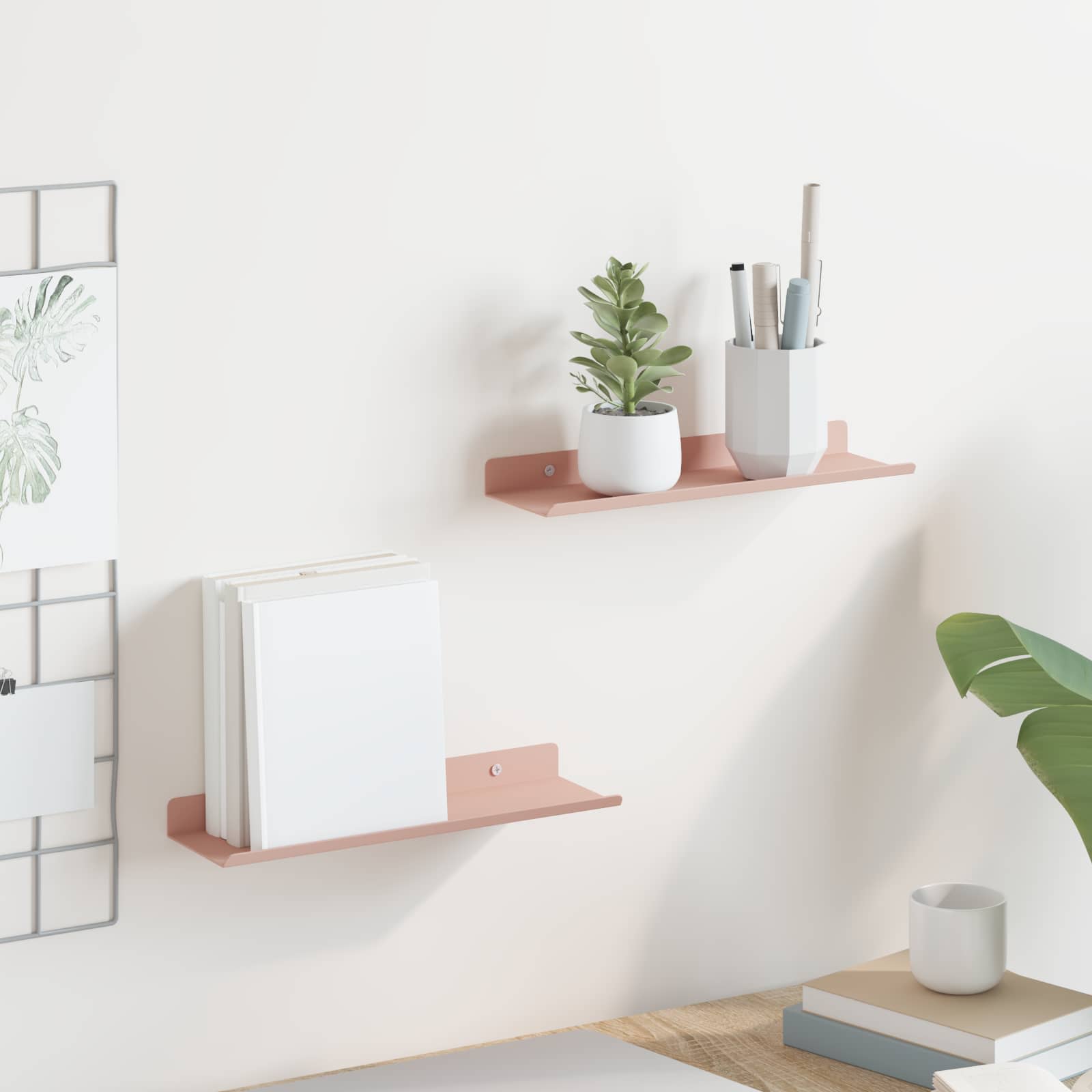 Wandplank met plank Wandgemonteerd 2 pcs Roze 30 x 9 x 2,5 cm
