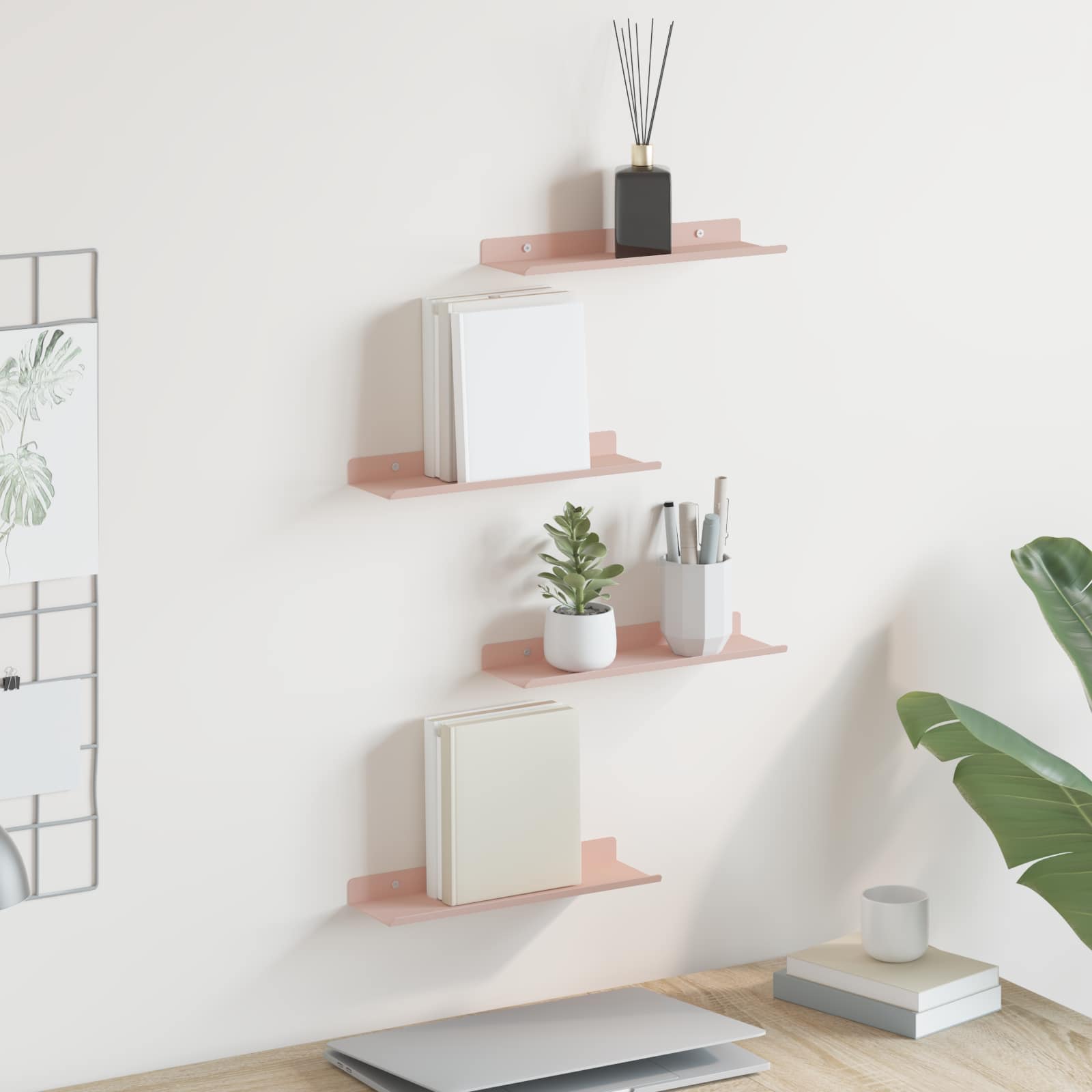 Wandplank met plank Wandgemonteerd 4 pcs Roze 30 x 9 x 2,5 cm