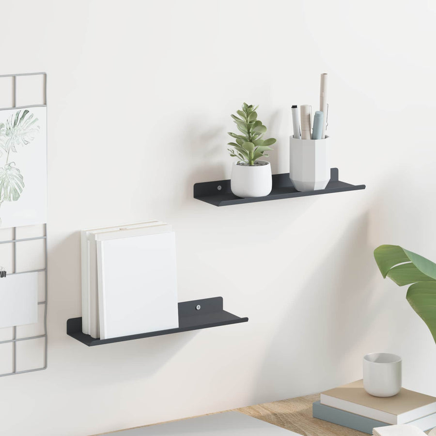 Wandplank met plank met opslag 2 pcs Antraciet 30 x 9 x 2,5 cm