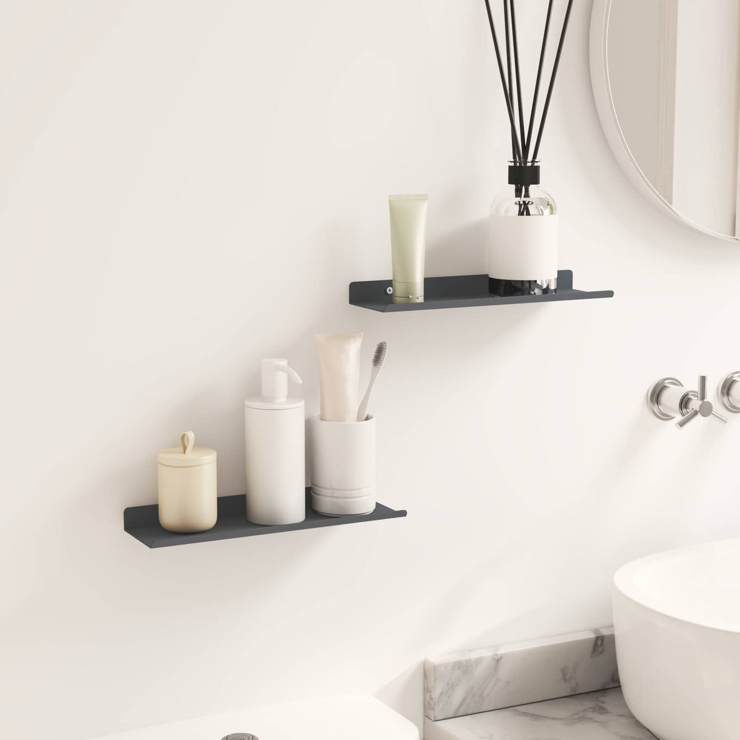 Wandplank met plank met opslag 2 pcs Antraciet 30 x 9 x 2,5 cm