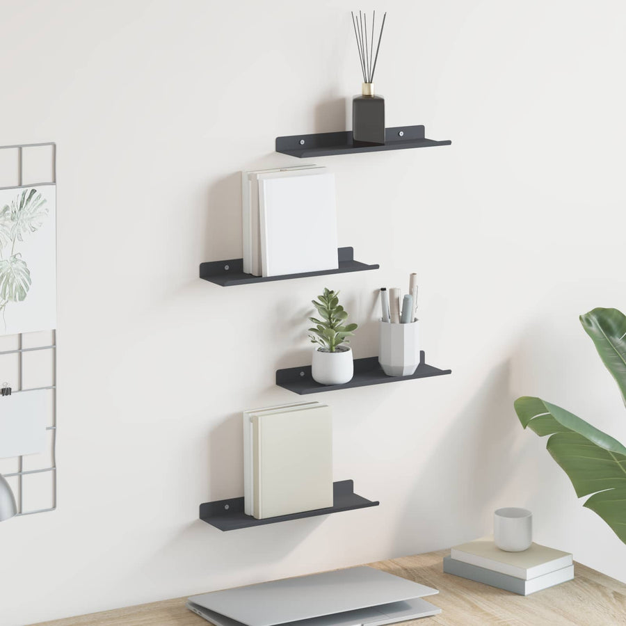 Wandplank met plank met opslag 4 pcs Antraciet 30 x 9 x 2,5 cm