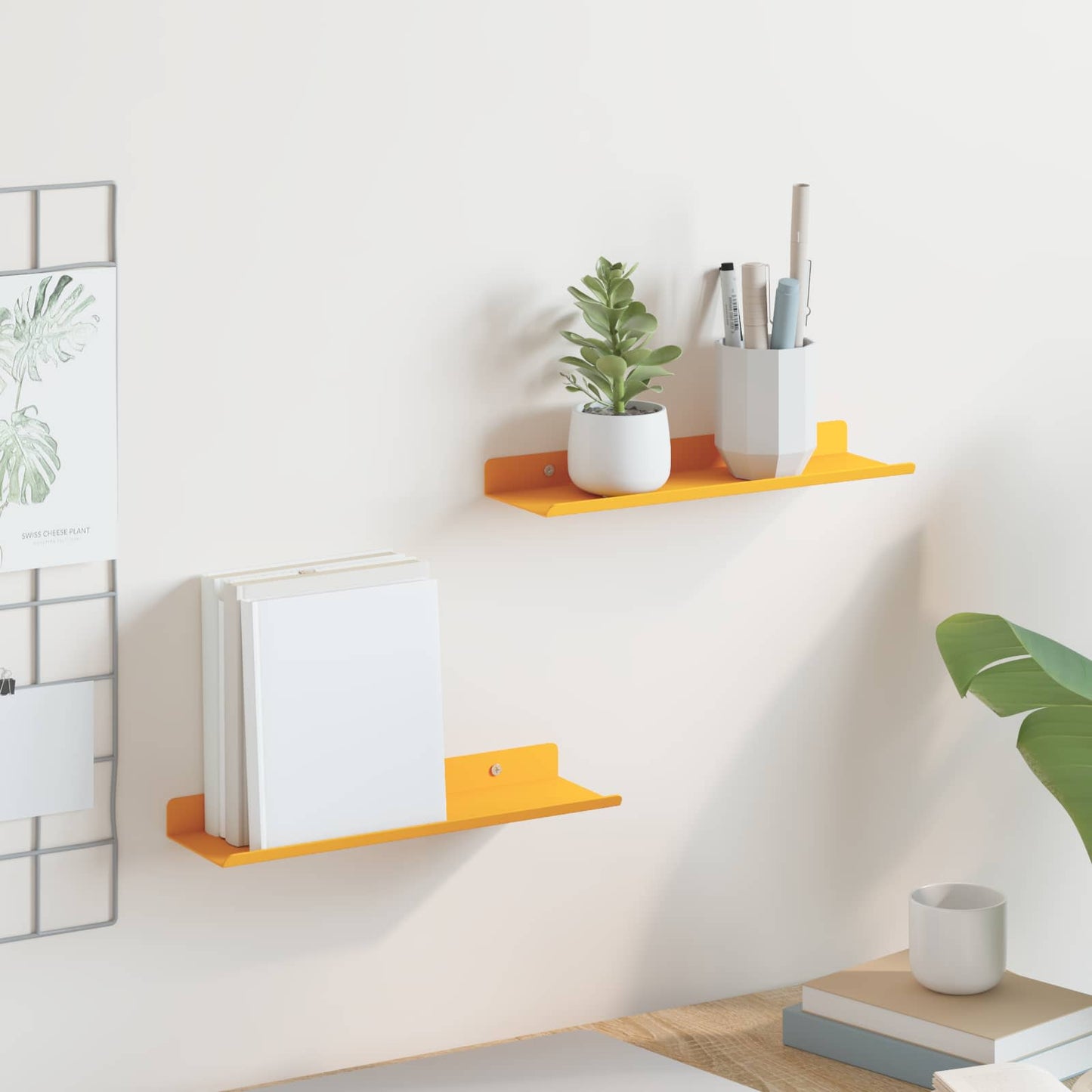 Wandplank met plank 2 pcs Mosterdgeel 30 x 9 x 2,5 cm