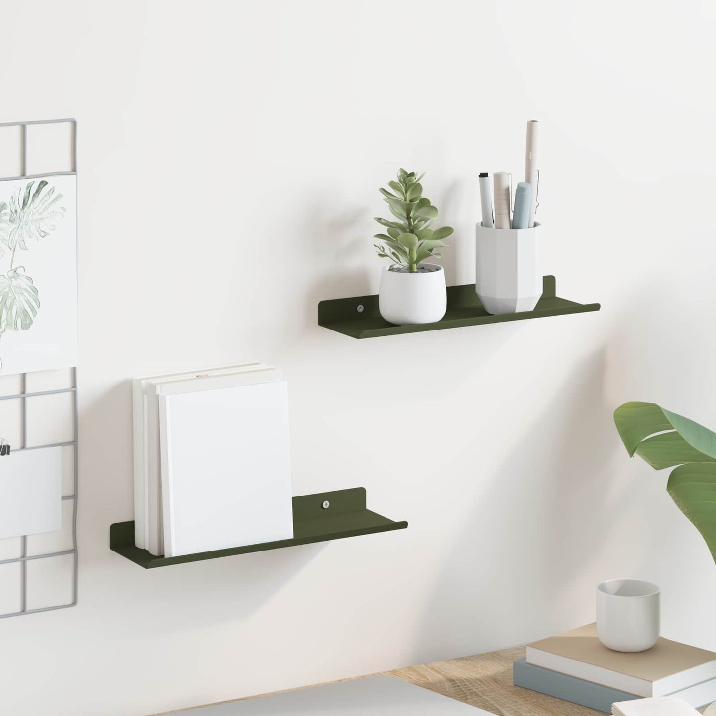 Wandplank met plank 2 pcs Olijf Groen 30 x 9 x 2,5 cm