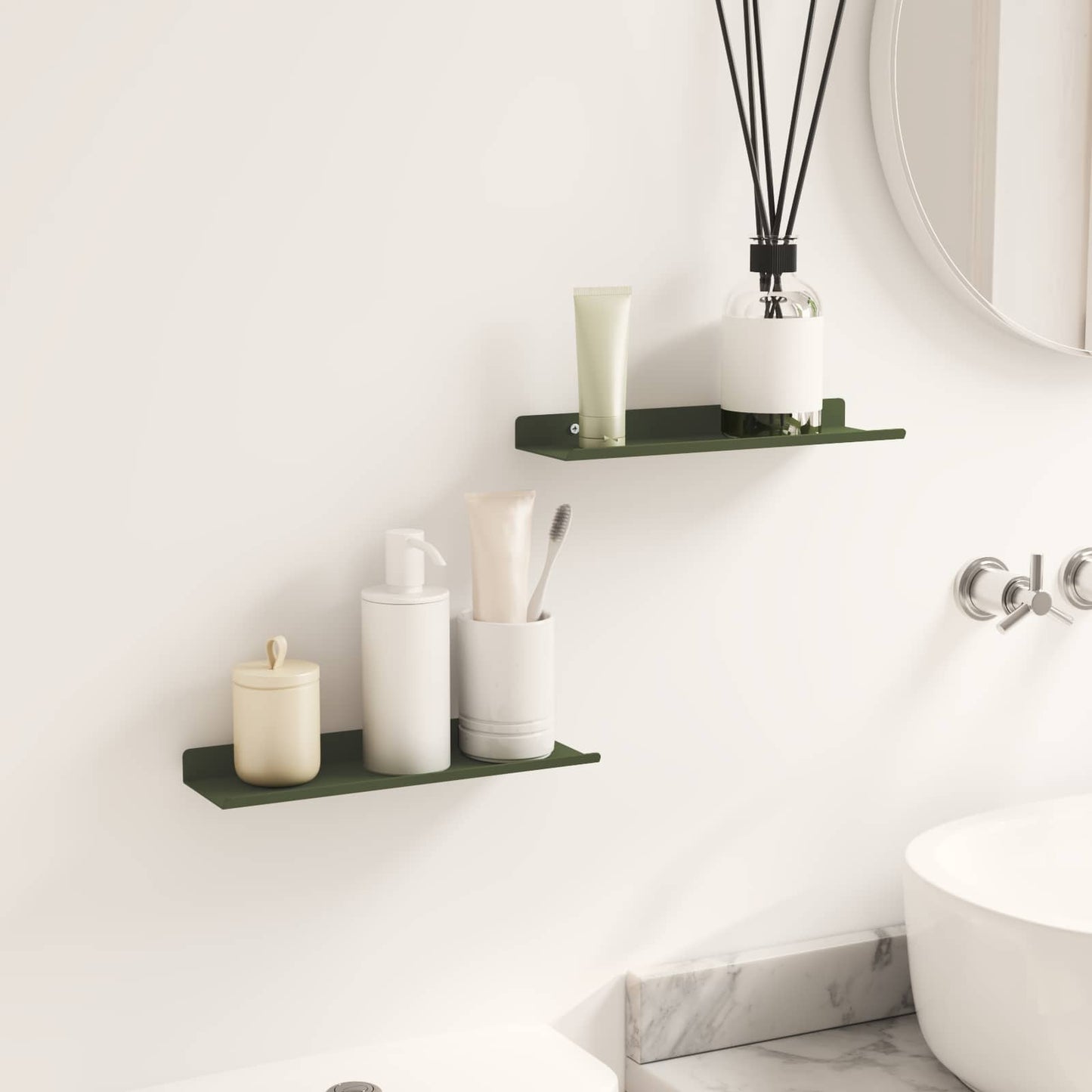 Wandplank met plank 2 pcs Olijf Groen 30 x 9 x 2,5 cm