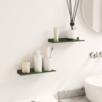 Wandplank met plank 2 pcs Olijf Groen 30 x 9 x 2,5 cm
