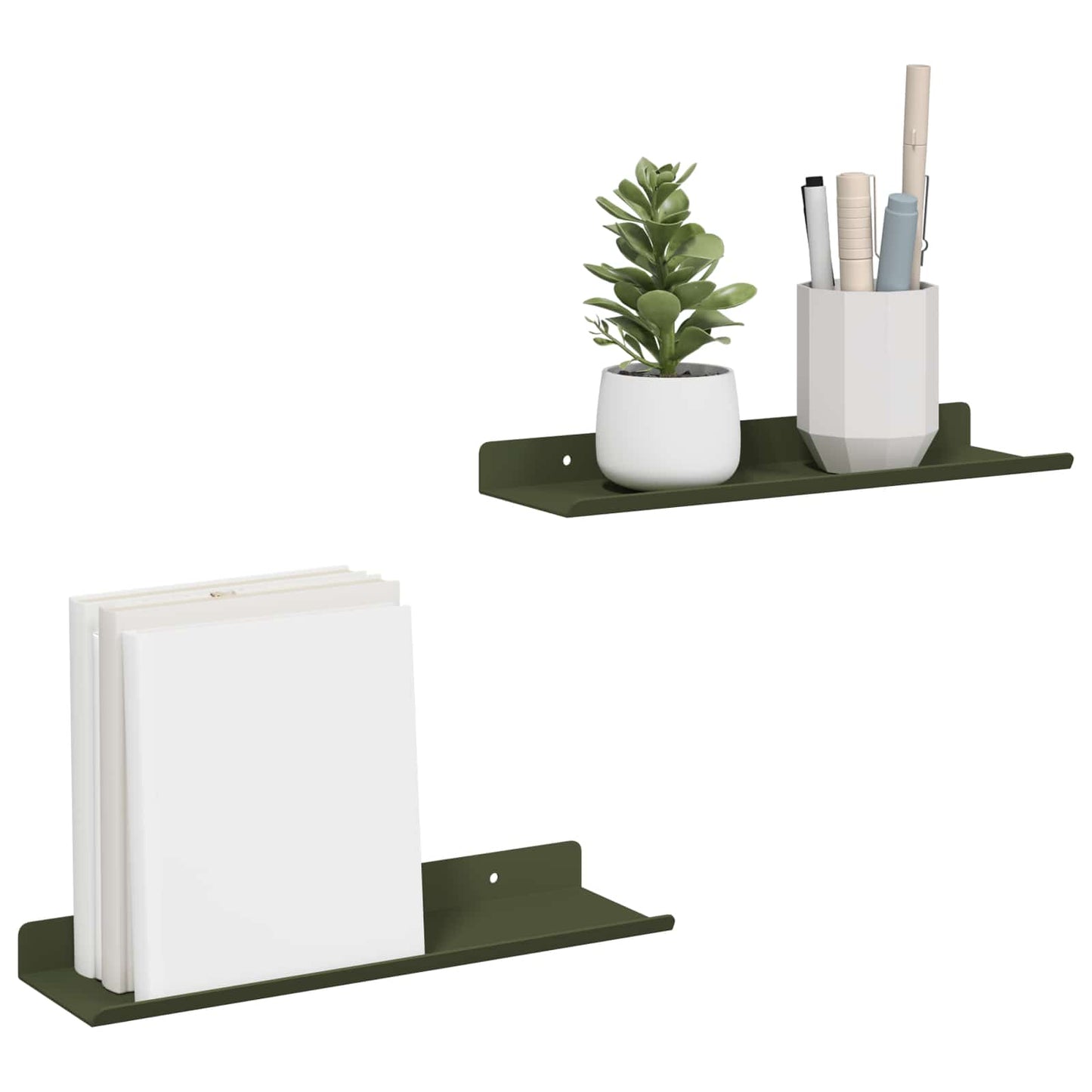 Wandplank met plank 2 pcs Olijf Groen 30 x 9 x 2,5 cm