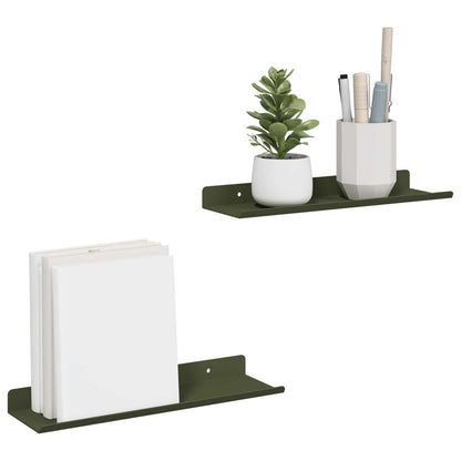 Wandplank met plank 2 pcs Olijf Groen 30 x 9 x 2,5 cm