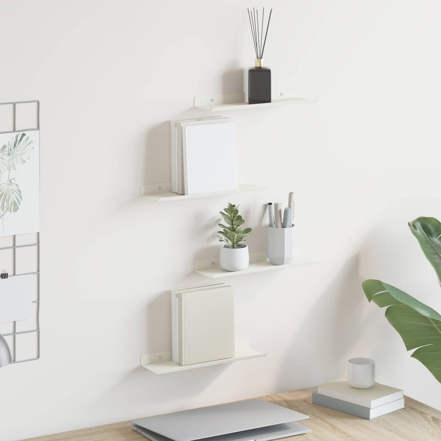 Wandplank met plank Wandgemonteerd 4 pcs Wit 30 x 9 x 2,5 cm