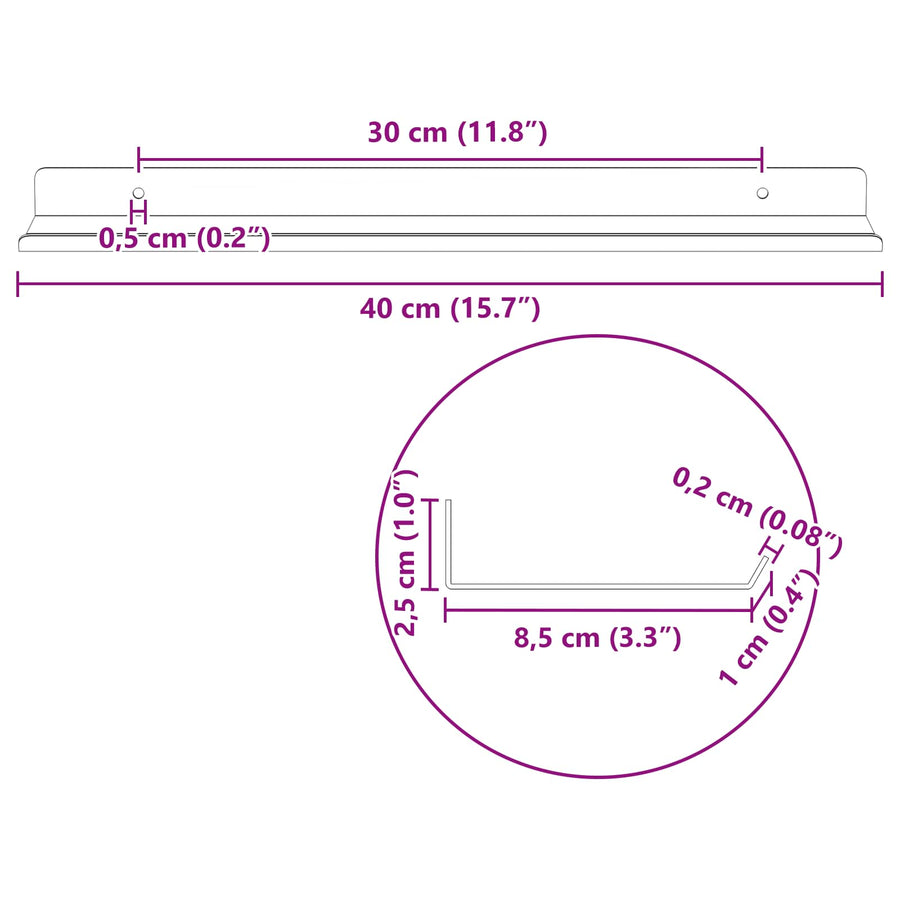 Wandplank met plank Wandgemonteerd 4 pcs Roze 40 x 9 x 2,5 cm