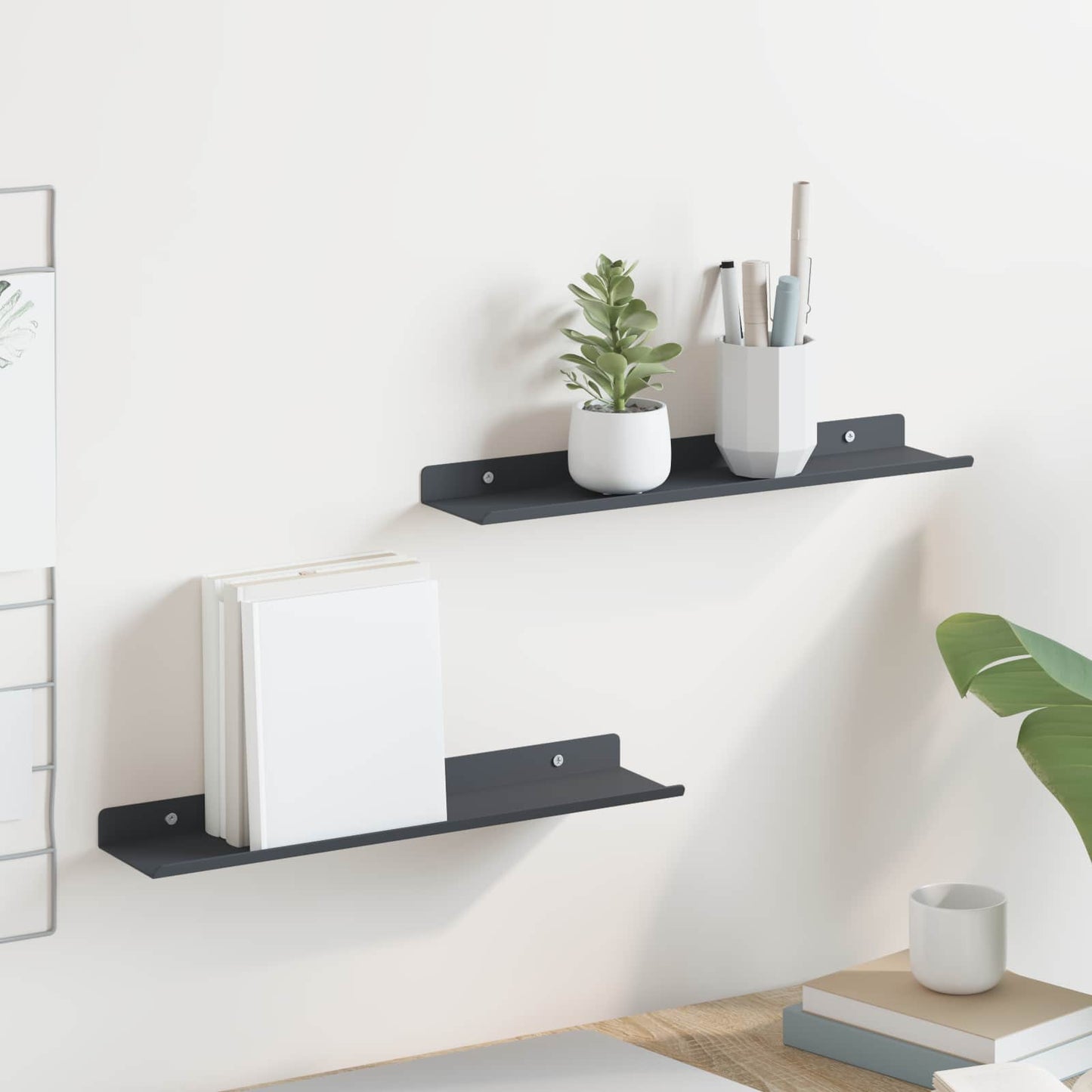 Wandplank met plank met opslag 2 pcs Antraciet 40 x 9 x 2,5 cm