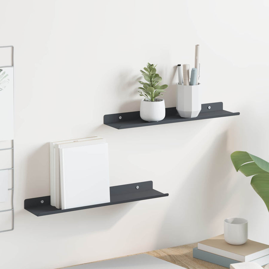 Wandplank met plank met opslag 2 pcs Antraciet 40 x 9 x 2,5 cm