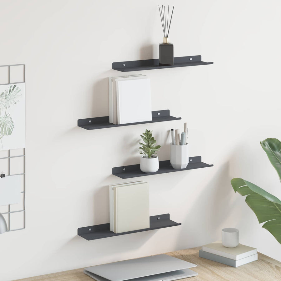 Wandplank met plank met opslag 4 pcs Antraciet 40 x 9 x 2,5 cm