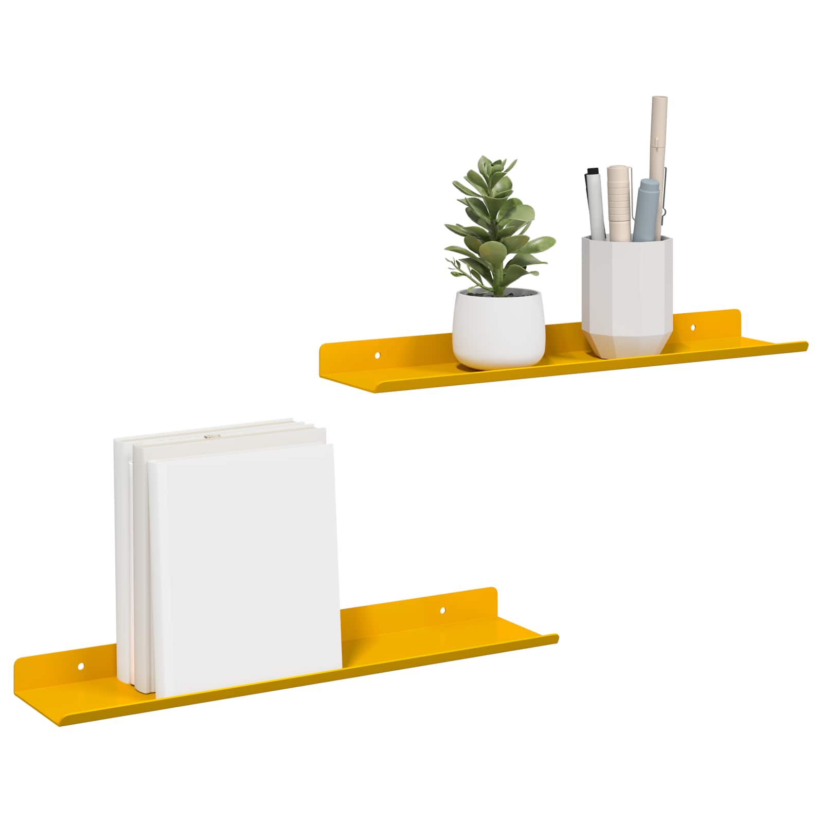 Wandplank met plank 2 pcs Mosterdgeel 40 x 9 x 2,5 cm