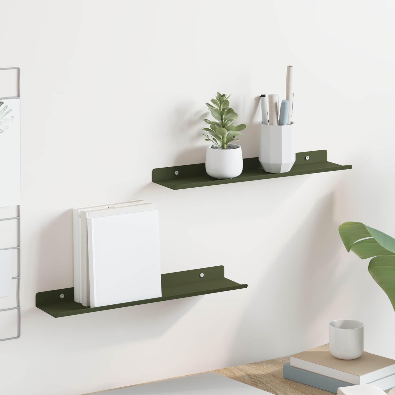 Wandplank met plank 2 pcs Olijf Groen 40 x 9 x 2,5 cm