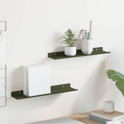 Wandplank met plank 2 pcs Olijf Groen 40 x 9 x 2,5 cm