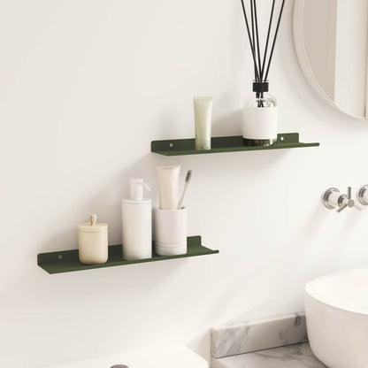 Wandplank met plank 2 pcs Olijf Groen 40 x 9 x 2,5 cm