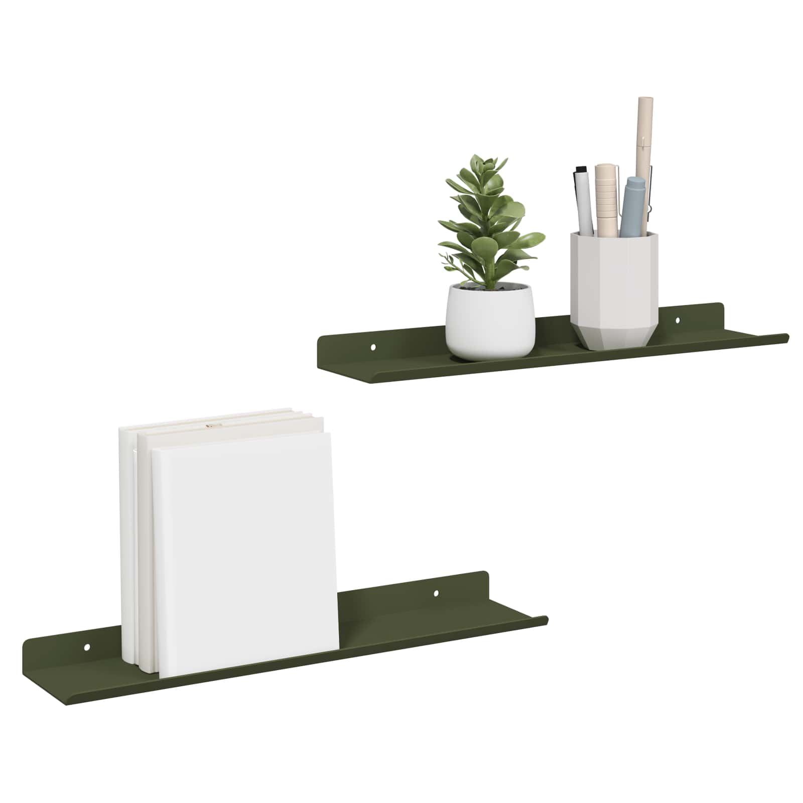 Wandplank met plank 2 pcs Olijf Groen 40 x 9 x 2,5 cm