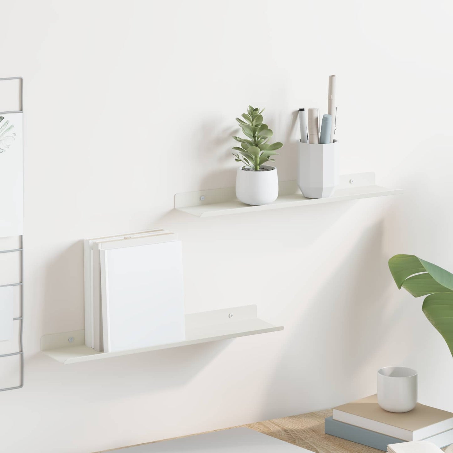 Wandplank met plank Wandgemonteerd 2 pcs Wit 40 x 9 x 2,5 cm