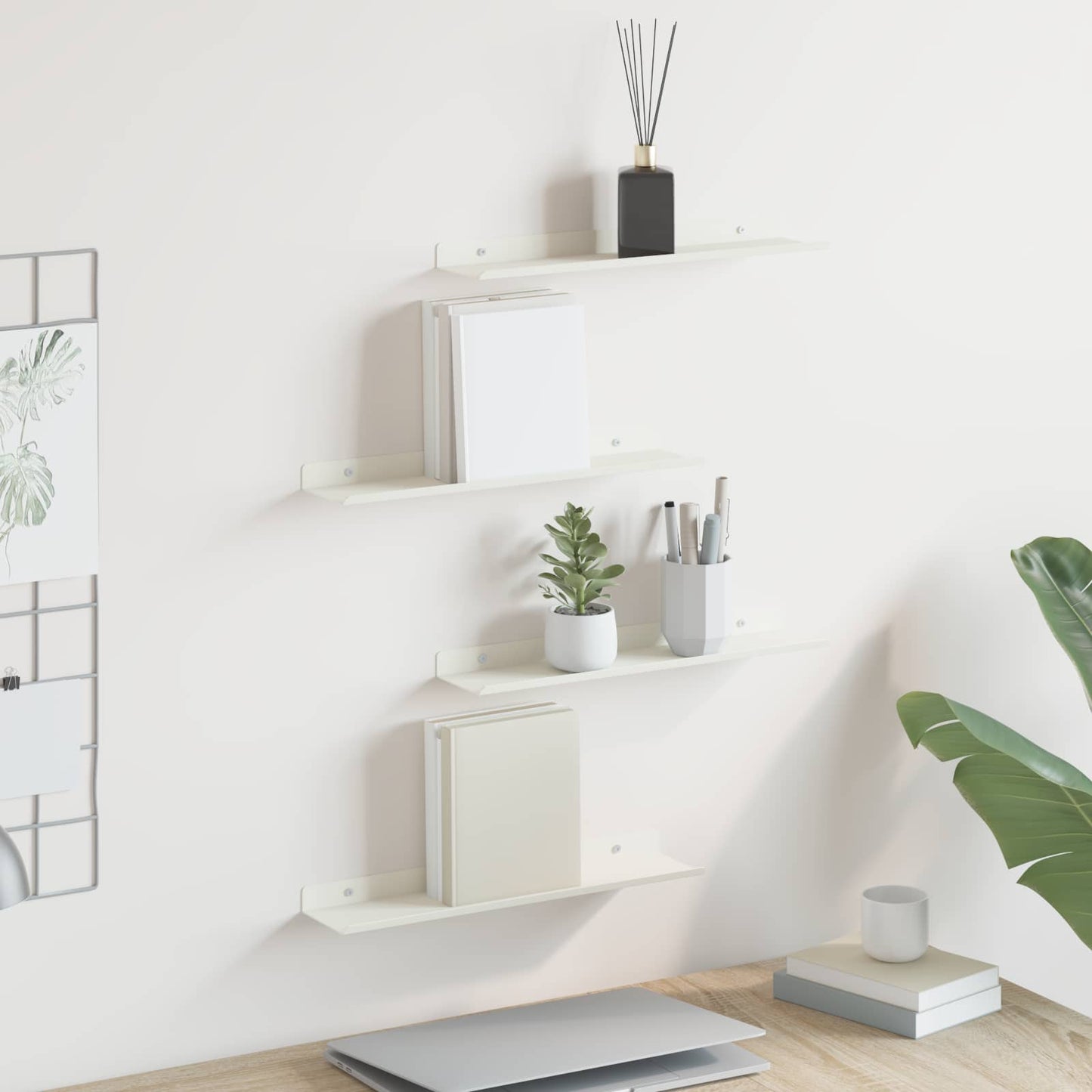 Wandplank met plank Wandgemonteerd 4 pcs Wit 40 x 9 x 2,5 cm