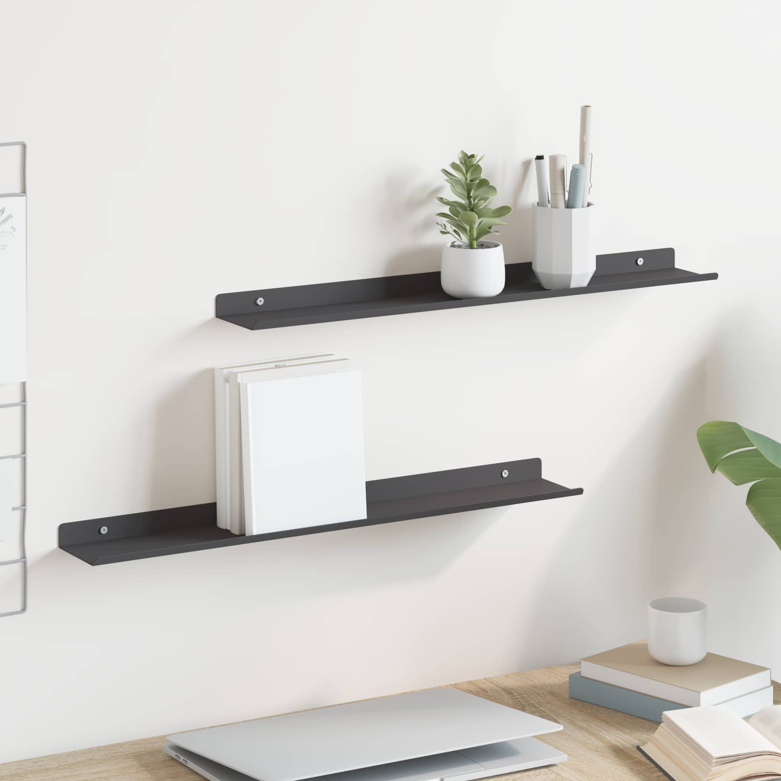 Wandplank met plank Wandgemonteerd 2 pcs Zwart 80 x 9 x 2.5 cm