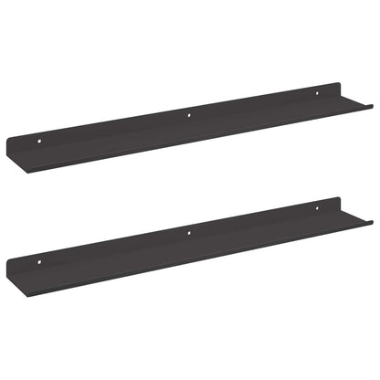 Wandplank met plank Wandgemonteerd 2 pcs Zwart 80 x 9 x 2.5 cm
