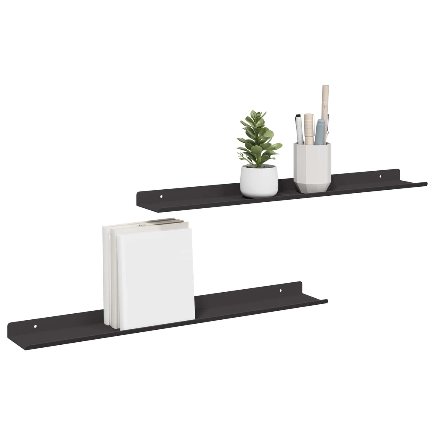 Wandplank met plank Wandgemonteerd 2 pcs Zwart 80 x 9 x 2.5 cm