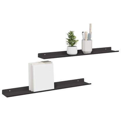 Wandplank met plank Wandgemonteerd 2 pcs Zwart 80 x 9 x 2.5 cm