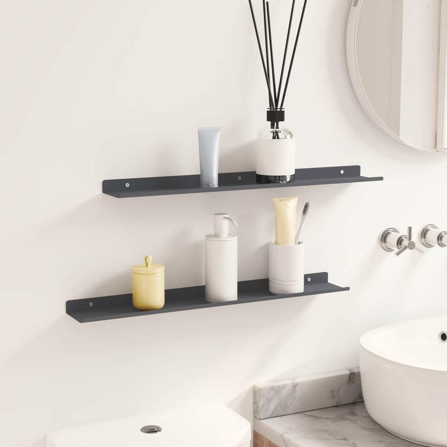 Wandplank met plank met opslag 2 pcs Antraciet 60 x 9 x 2,5 cm