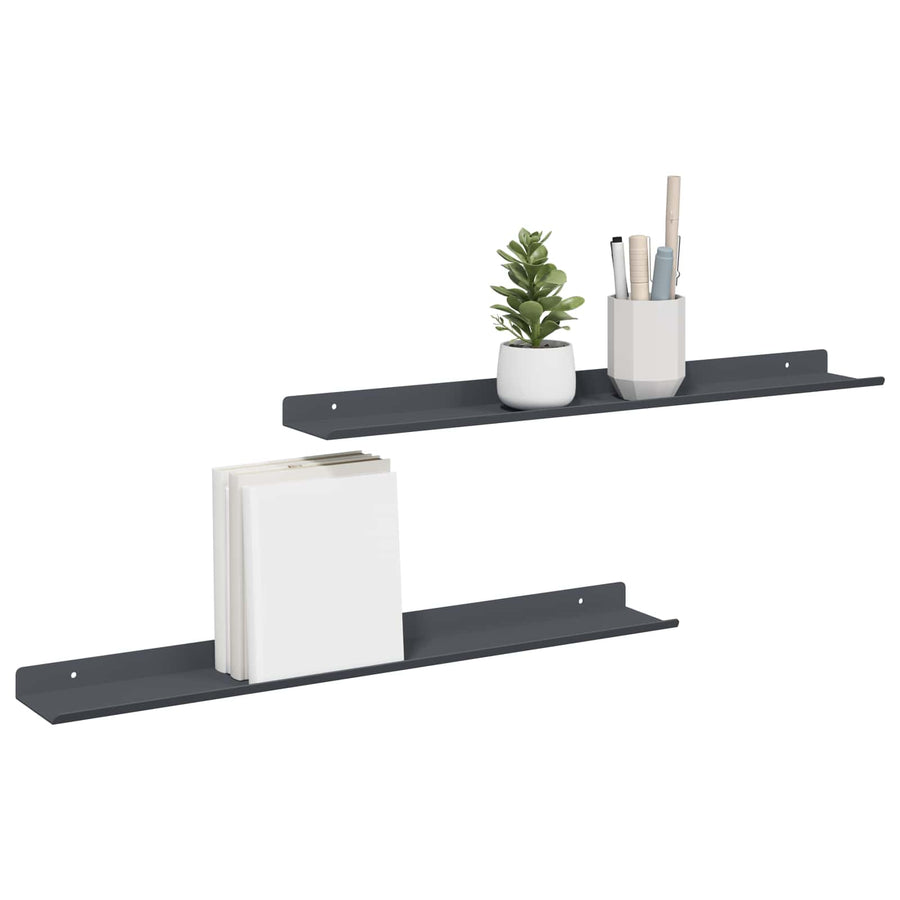 Wandplank met plank met opslag 2 pcs Antraciet 60 x 9 x 2,5 cm