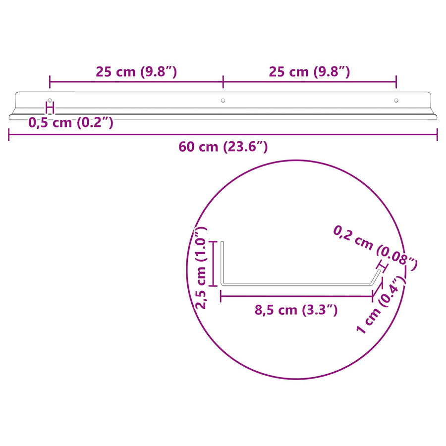 Wandplank met plank met opslag 2 pcs Antraciet 60 x 9 x 2,5 cm