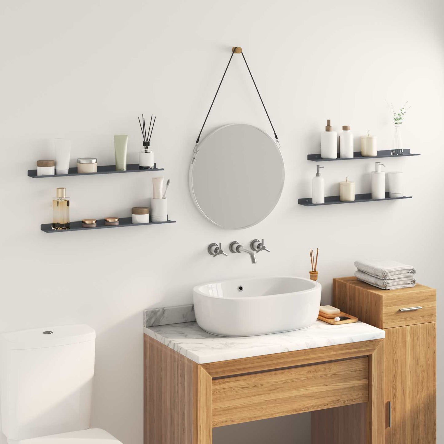 Wandplank met plank met opslag 4 pcs Antraciet 60 x 9 x 2,5 cm