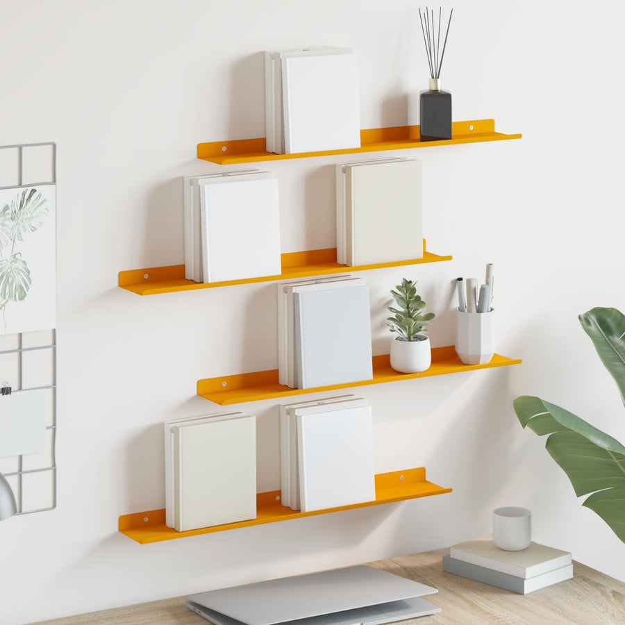 Wandplank met plank 4 pcs Mosterdgeel 60 x 9 x 2,5 cm