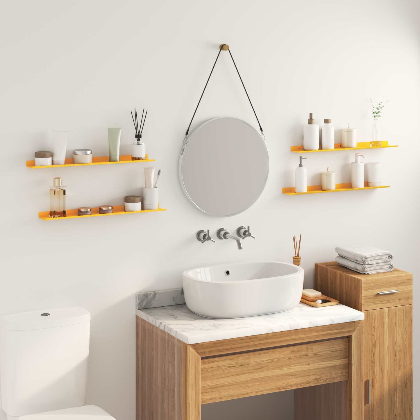 Wandplank met plank 4 pcs Mosterdgeel 60 x 9 x 2,5 cm