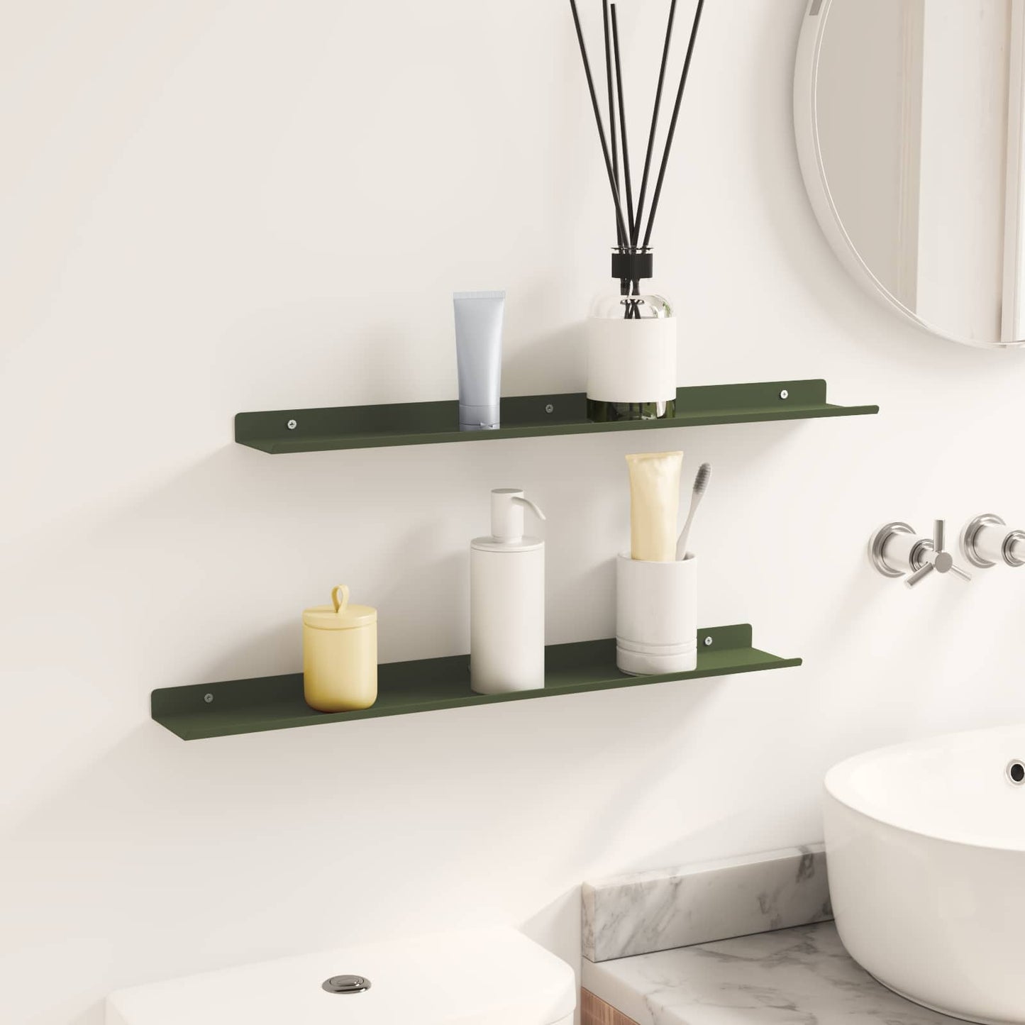 Wandplank met plank 2 pcs Olijf Groen 60 x 9 x 2,5 cm