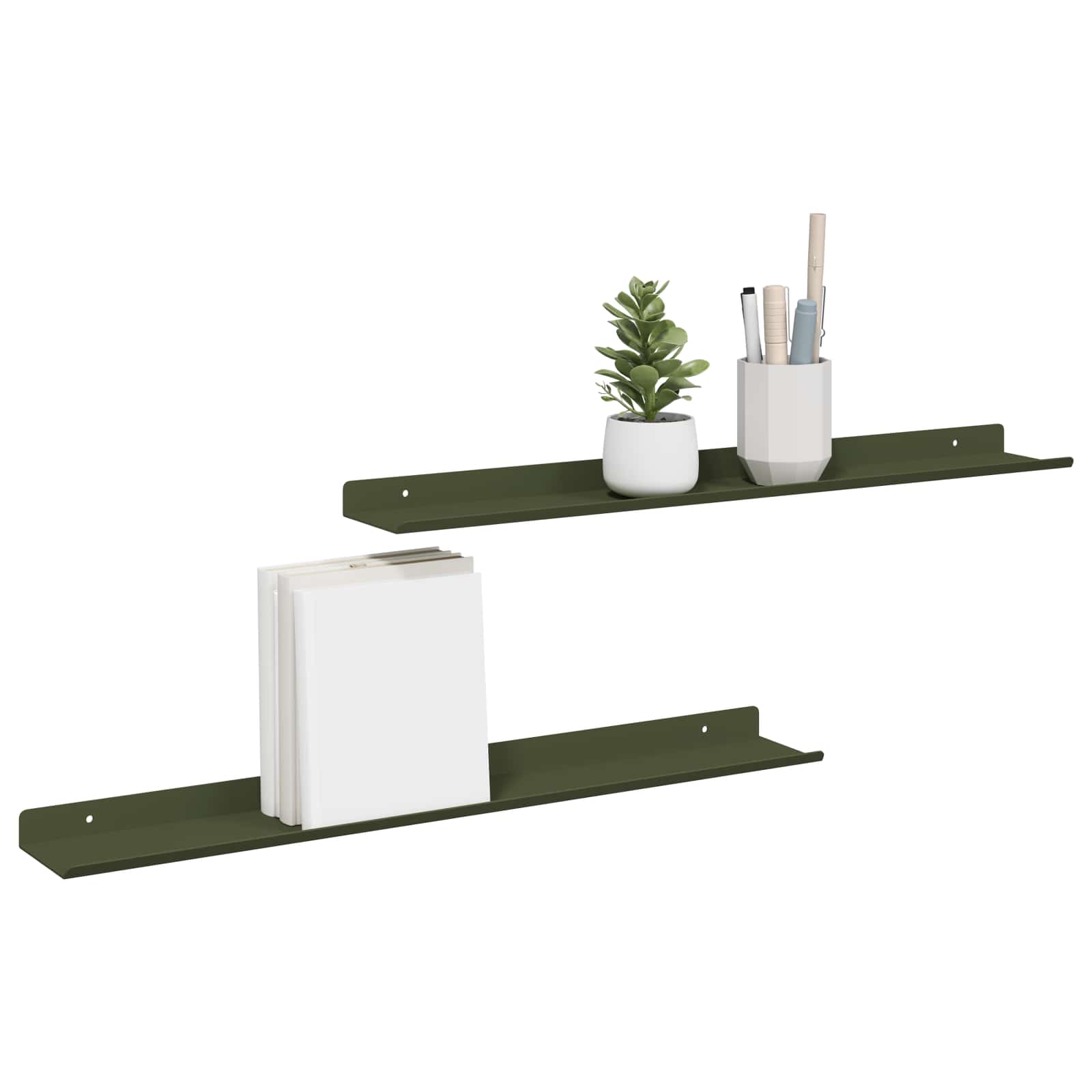 Wandplank met plank 2 pcs Olijf Groen 60 x 9 x 2,5 cm