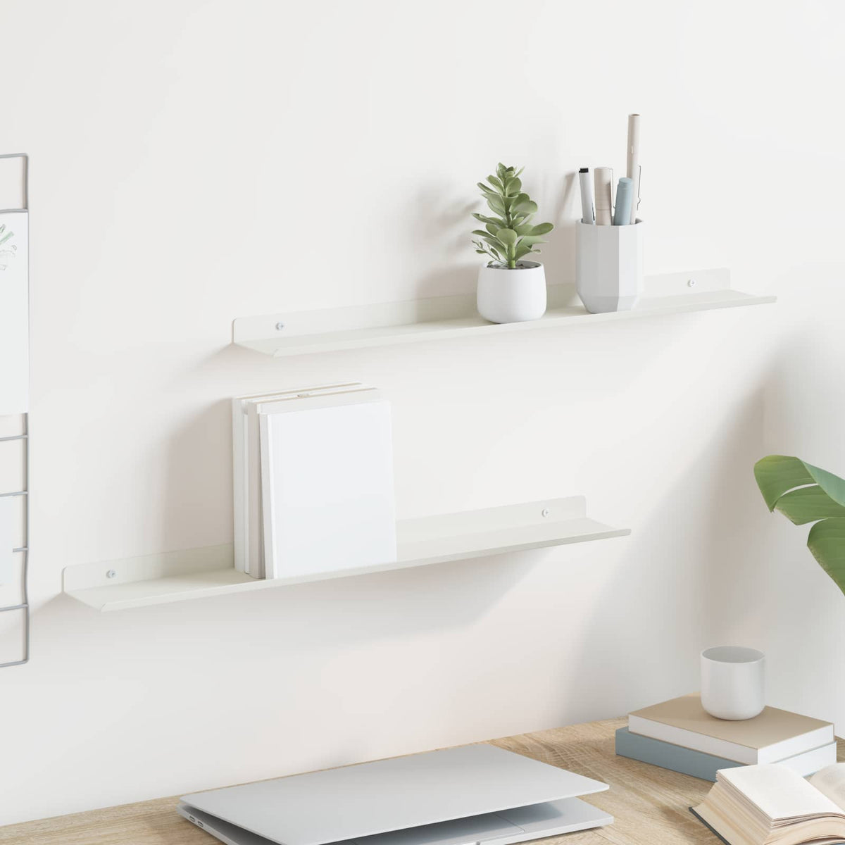 Wandplank met plank Wandgemonteerd 2 pcs Wit 60 x 9 x 2,5 cm