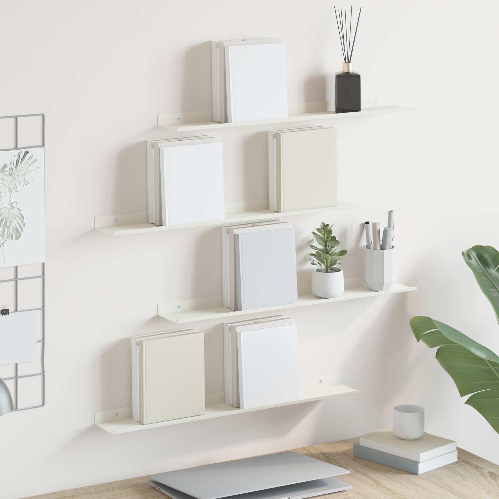 Wandplank met plank Wandgemonteerd 4 pcs Wit 60 x 9 x 2,5 cm