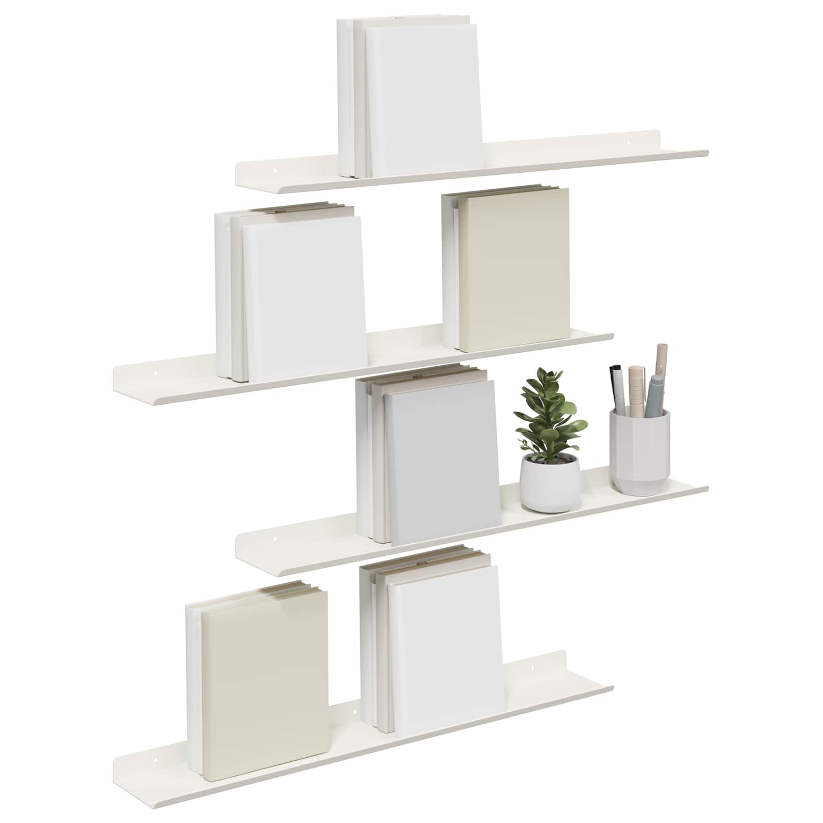 Wandplank met plank Wandgemonteerd 4 pcs Wit 60 x 9 x 2,5 cm