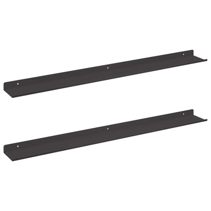 Wandplank met plank Wandgemonteerd 2 pcs Zwart 80 x 9 x 2,5 cm