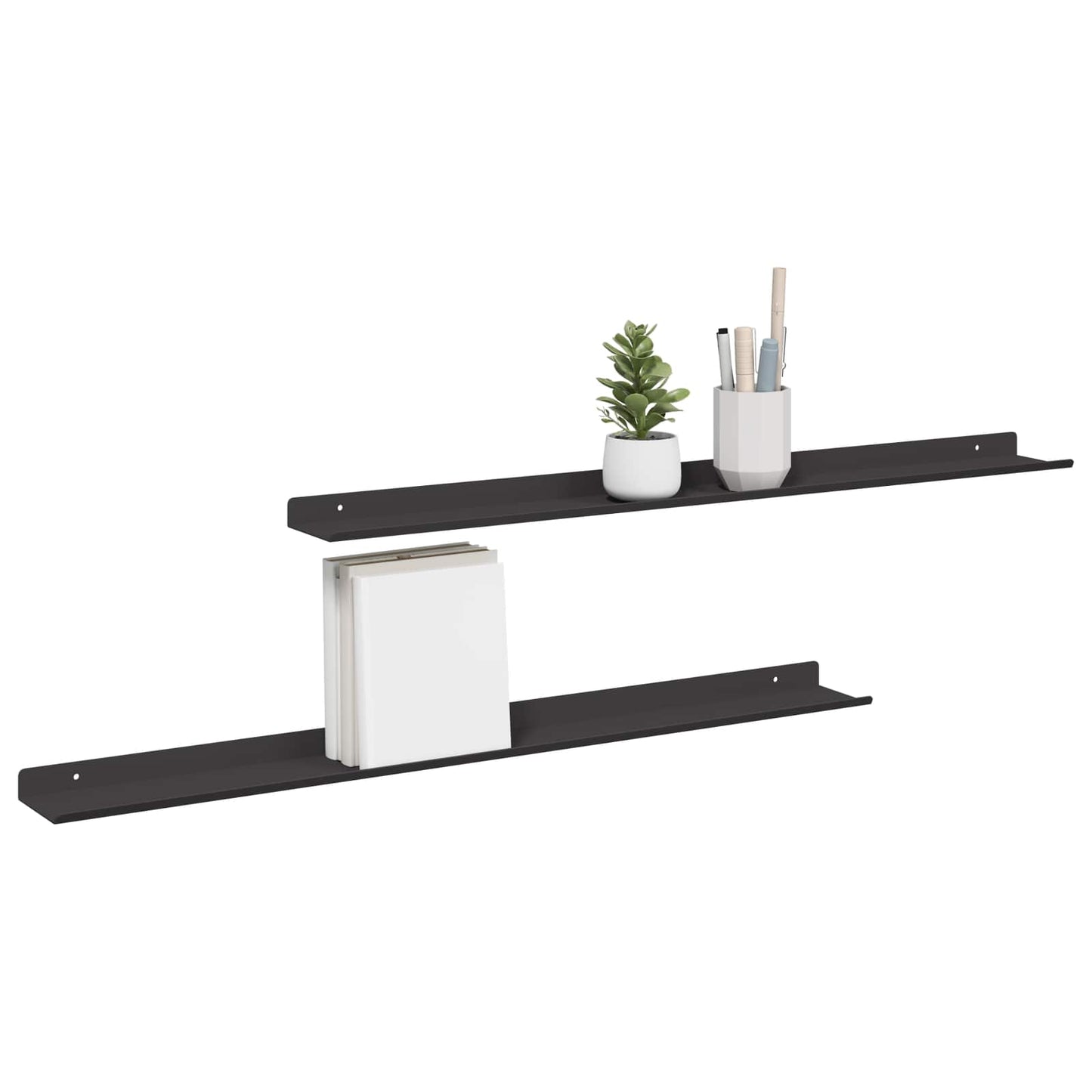 Wandplank met plank Wandgemonteerd 2 pcs Zwart 80 x 9 x 2,5 cm