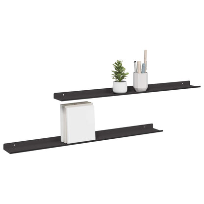 Wandplank met plank Wandgemonteerd 2 pcs Zwart 80 x 9 x 2,5 cm