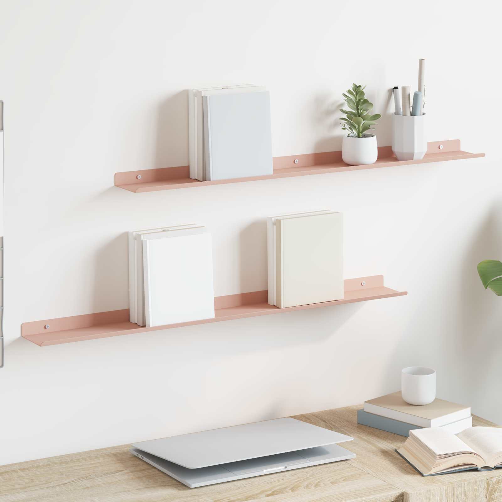Wandplank met plank Wandgemonteerd 2 pcs Roze 80 x 9 x 2,5 cm