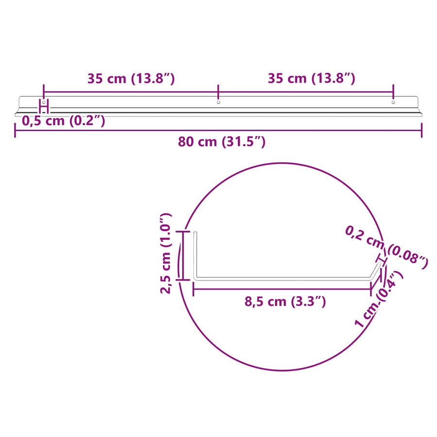 Wandplank met plank Wandgemonteerd 4 pcs Roze 80 x 9 x 2,5 cm