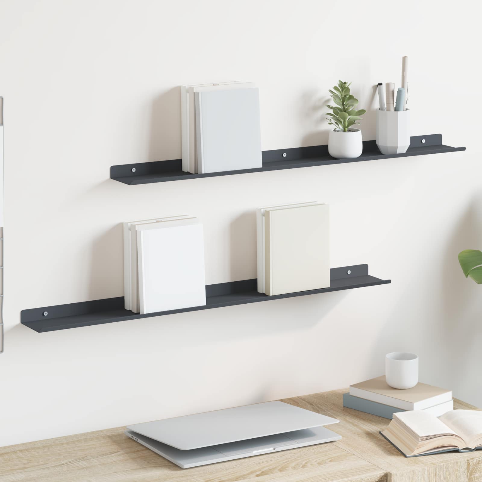 Wandplank met plank met opslag 2 pcs Antraciet 80 x 9 x 2,5 cm