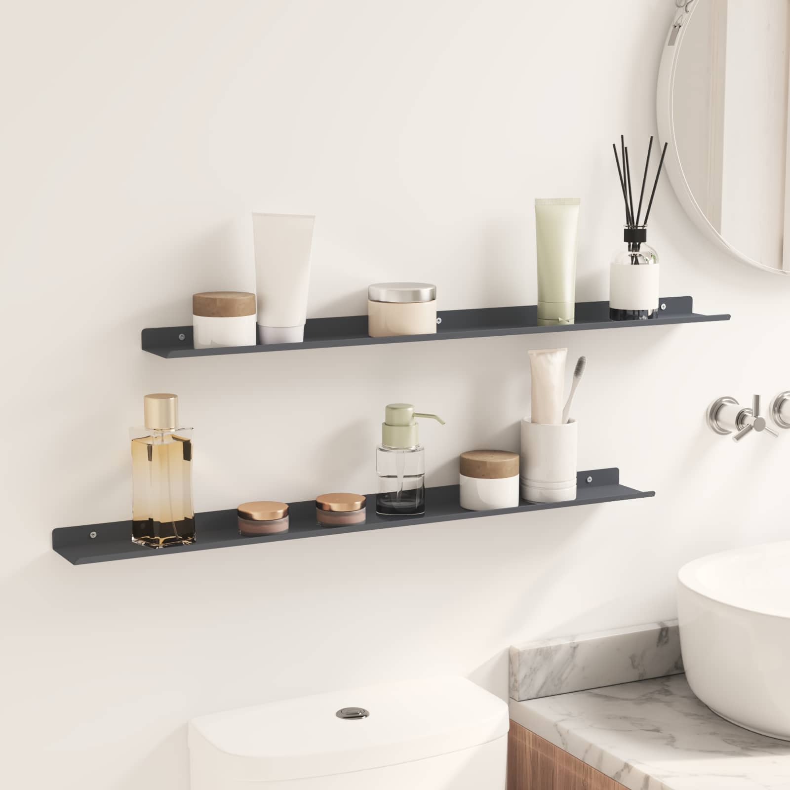 Wandplank met plank met opslag 2 pcs Antraciet 80 x 9 x 2,5 cm
