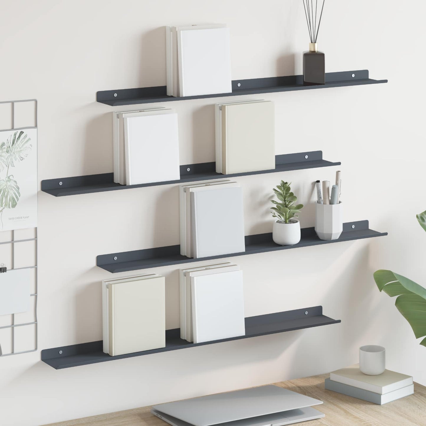 Wandplank met plank met opslag 4 pcs Antraciet 80 x 9 x 2,5 cm
